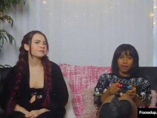 Long Haired Lesbo Sabina Rouge Seduces Sweet Gamer young lady Jenna Foxx&excl;