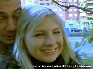 Pickup Fuck: fascinating blonde cutie takes big black cock in her mouth