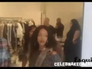 Rihanna seethrough to her garaja ýelin in a photoshoot